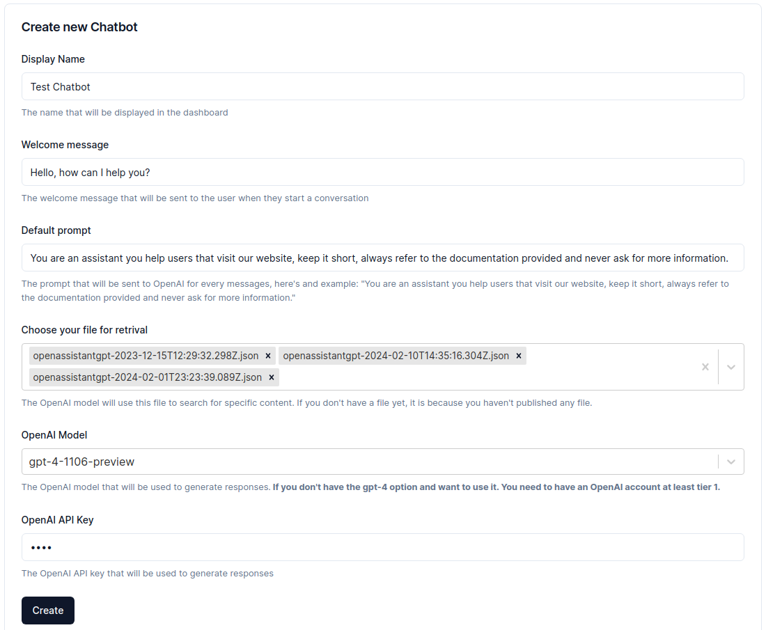 botbyte new chatbot form An image showing botbyte new chatbot form