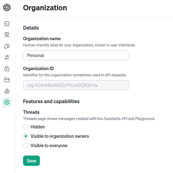 OpenAI Platform Settings An image showing OpenAI Platform settings
